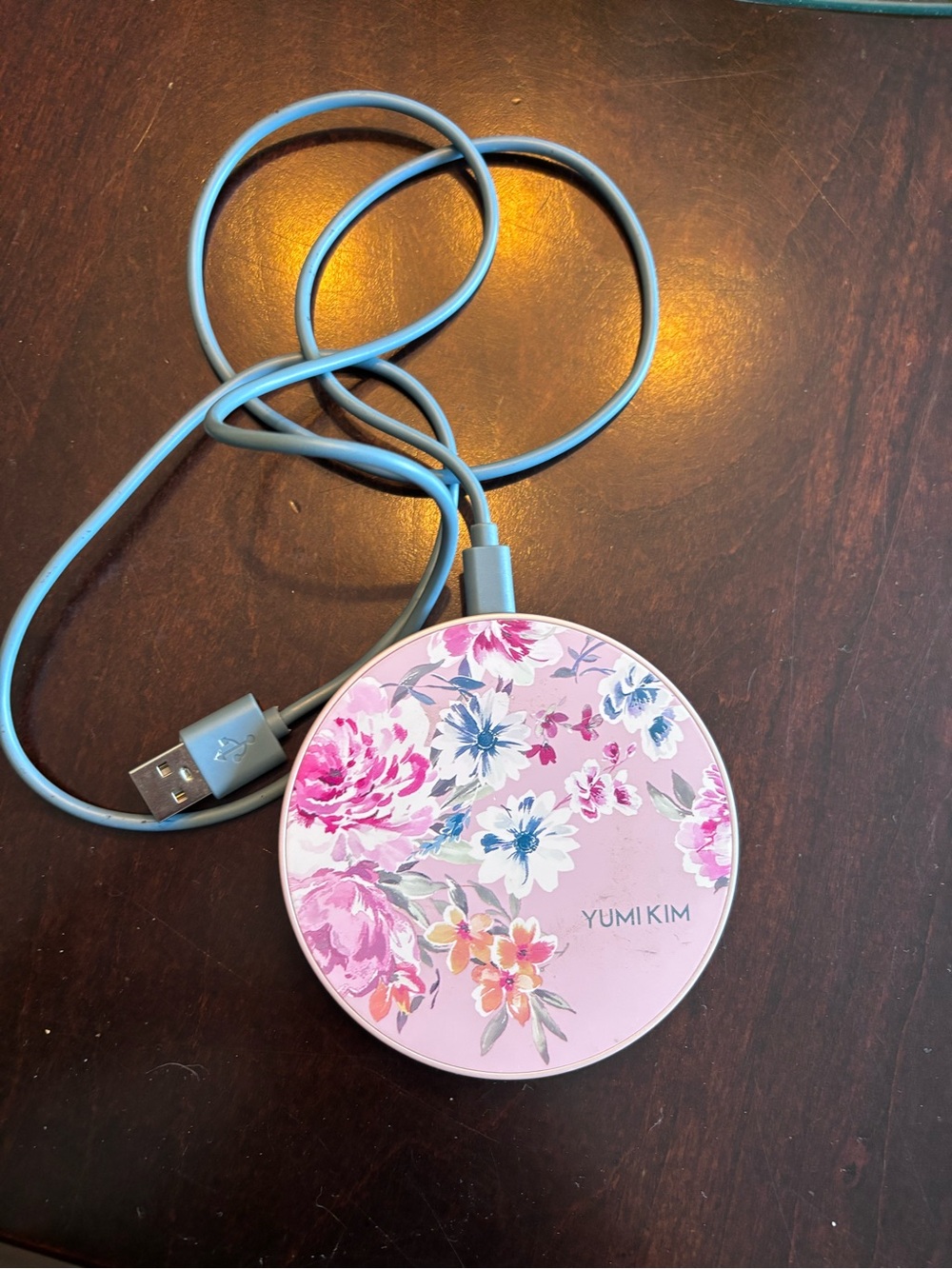 Yumi Kim Pink Floral Wireless Charging Pad with Blue Cable